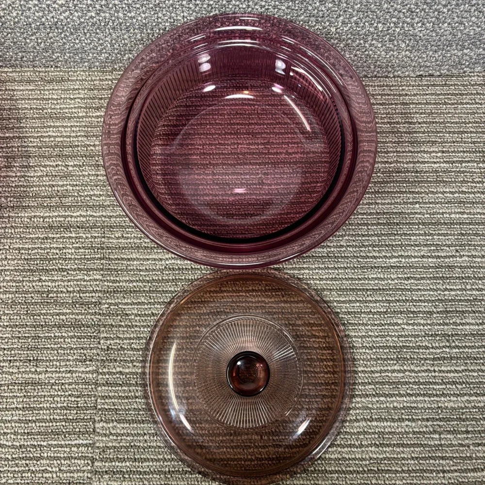 Corning Vision Casserole Dish Cranberry 1 Quart V-31-B, & 24 oz V-30-B USA Set 2